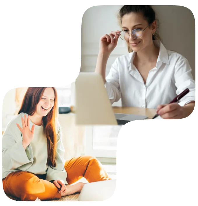 psicologa online con paciente mujer saludando